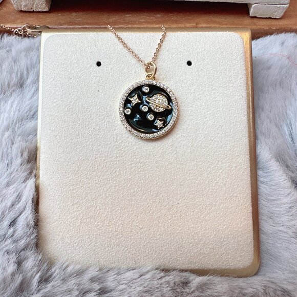 Jewelry - Black Enamel Rhinestone Planets Necklace